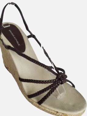 Banana Republic Braided Brown Leather Natural Jute Espadrille Wedge Sandals